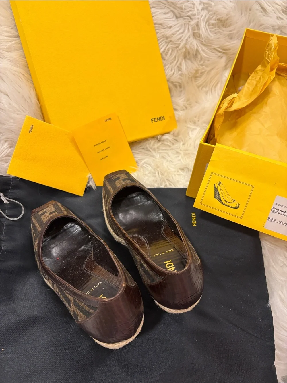 Fendi Dark Brown FF Monogram Espadrille Wedge Peep-Toe